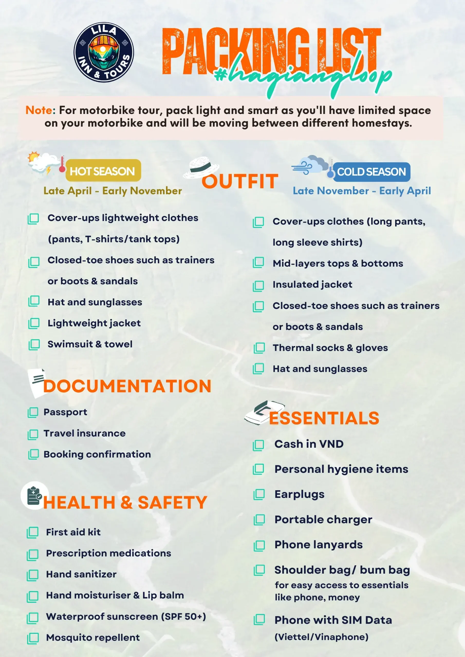 [Lila Inn & Tours] Packing List for Ha Giang Loop