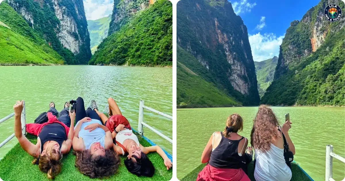 boat on nho que river in ha giang loop tour 2 day