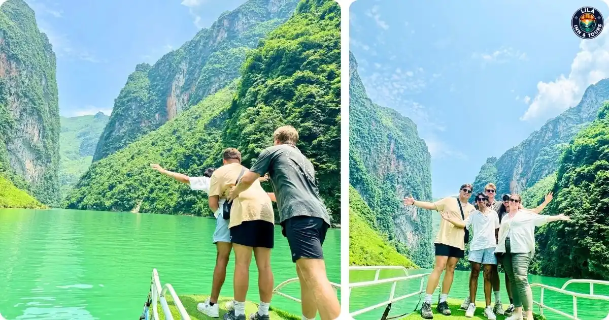 boat on nho que river in ha giang loop tour 3 day