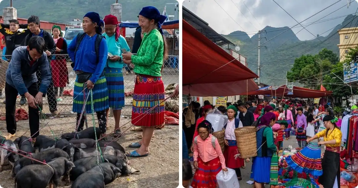 dong van ethnic market on sunday morning in ha giang loop tour 3 day