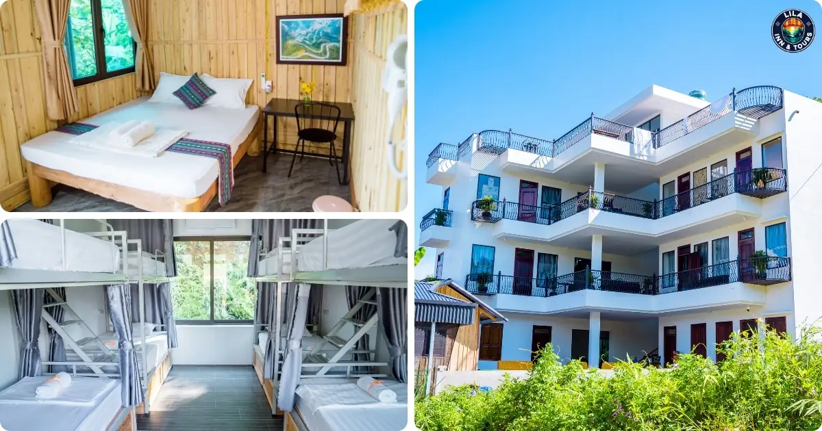 dorm beds and private rooms at lila hostel for ha giang loop tour 3 day