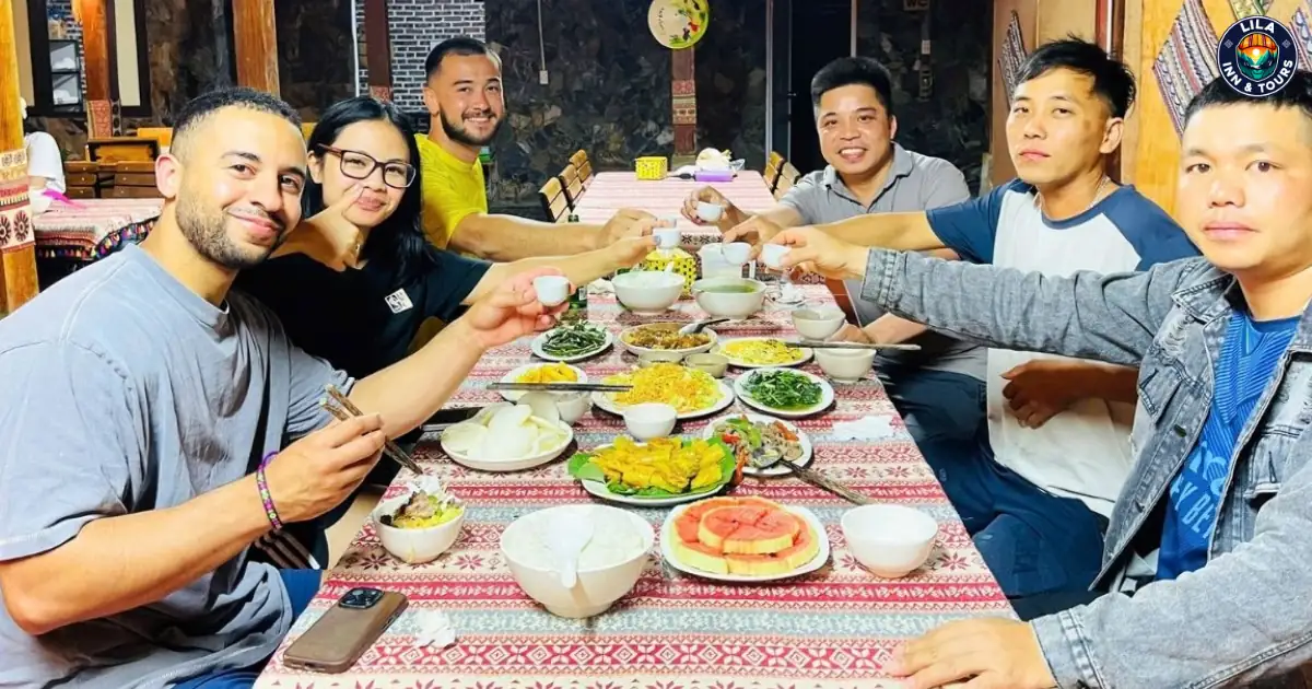 family dinner in bao lac town in ha giang loop cao bang tour 5 day